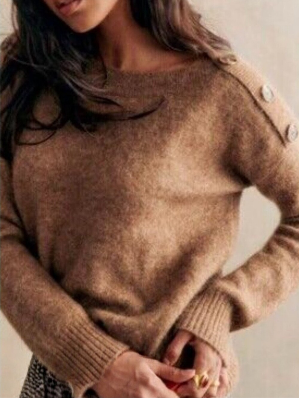 SÉZANE Victor Shoulder Button Boatneck Marled Chestnut Mohair Sweater NWOT RARE - Picture 2 of 11